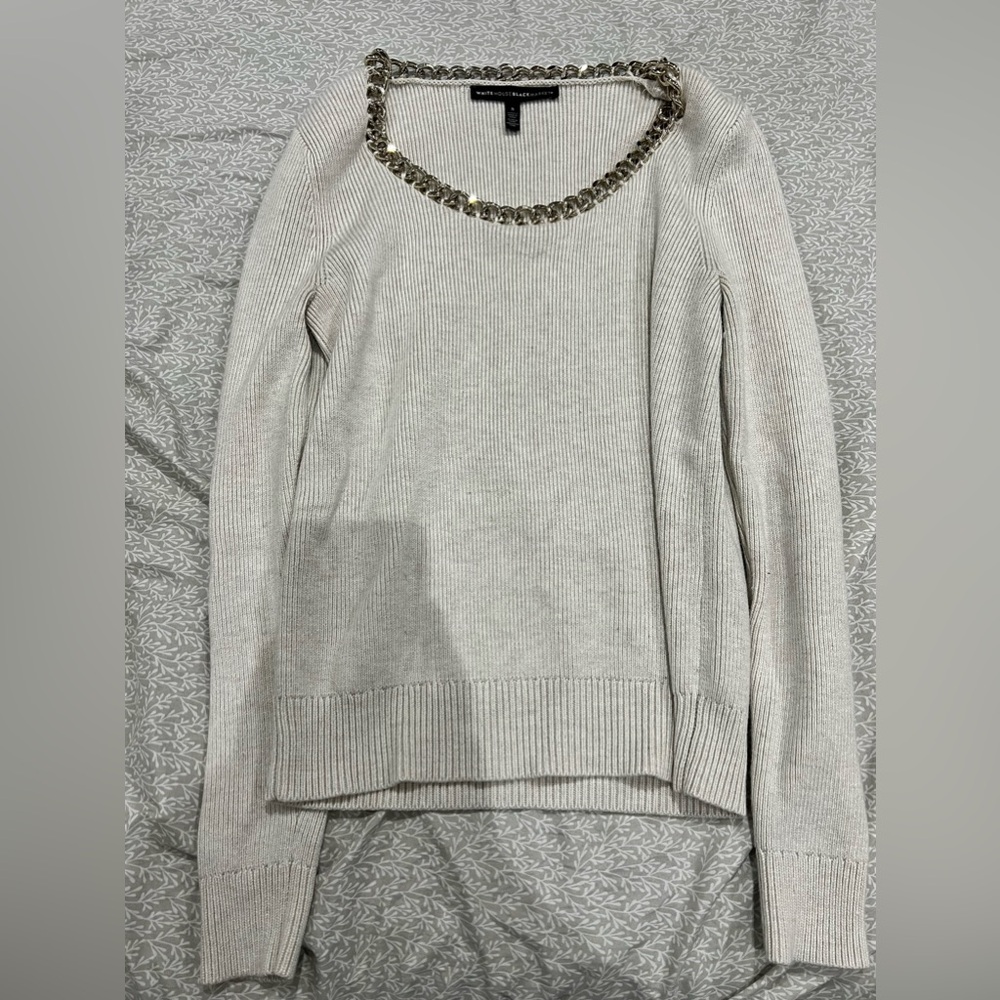 White House Black Market Chain Detail Ribbed Sweatshirt.